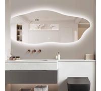 Decmiroor Salle de Bain Vanity Mirror LED Dimmable Miroir Décoration, Miroir Éclairé Irrégulier, Anti-buée Miroir Mural Intelligent, 3 Couleurs de Lumière Réglables(Cut Left,39"/100cm)