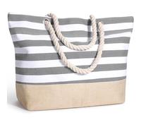 Decmoko Sac de Plage Femme, Grand Sacs à Main de Voyage en Toile avec Fermeture à Glissière et Poignée en Corde, Sac Fourre-tout en Été pour Plage Vacances Gym Shopping, Gris