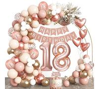 Déco 18 ans fille, guirlande ballons doré rosé, ballons alu & banderole | Kit déco 18 ans doré rosé complet, accessoires photos inclus. Montage facile, ballons latex sûrs et durables