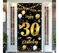 Déco 30e Anniversaire, Noir Or 30 Ans Anniversaire Décoration Porte Fond Birhday Bannière pour Garçon Fille Anniversaire Affiche Bannière de Porte Décoration Murale 185x90cm