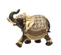 Deco 79 Éléphant 22,9 cm H-69476, polystone, doré, Blanc, Marron, 22,9 cm de Hauteur