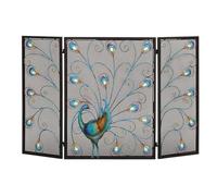 Deco 79 Filet de cheminée Pliable en Maille Paon en métal à 3 Panneaux avec Accents de Cristal, 48 x 1 x 32 cm, Noir
