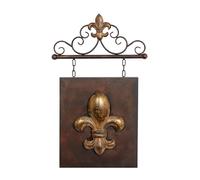 Deco 79 Fleur de lys en métal à Suspendre avec Crochet en Volute, 38,1 x 5,1 x 58,4 cm, Bronze