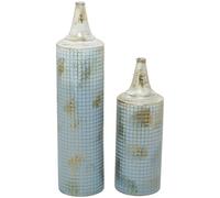 Deco 79 Lot de 2 Grands vases en métal Vieilli, 63,5 cm, 45,7 cm de Haut, Bleu