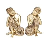 Deco 79 Lot de 2 Sculptures de Bouddha en polystone avec Sculptures gravées et détails en Relief, 12,7 cm de Large, 17,8 cm de Haut, doré