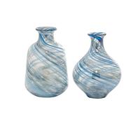 Deco 79 Lot de 2 vases en Verre soufflé à la Main Bleu 17,8 x 25,4 cm