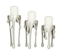 Deco 79 Lot de 3 bougeoirs piliers Abstraits en Aluminium avec Pieds fondants, 30,5 cm, 25,4 cm, 20,3 cm de Haut, Argent