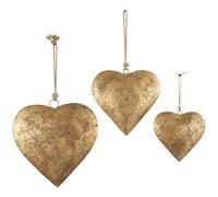 Deco 79 Lot de 3 Cloches décoratives en Forme de cœur en métal d'inspiration tibétaine avec Corde de Suspension, 50,8 cm, 43,2 cm, 30,5 cm de Hauteur, doré