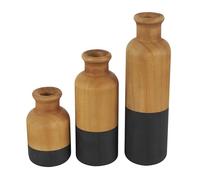 Deco 79 Lot de 3 vases décoratifs en Bois avec Bases Noires, pour décoration de la Maison, 25,4 cm, 20,3 cm, 12,7 cm de Haut, Marron
