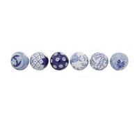 Deco 79 Lot de 6 Boules décoratives Brillantes Faites à la Main en céramique avec Motifs variés, 7,6 cm de diamètre, Bleu