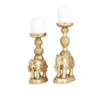 Deco 79 Polystone Lot de 2 bougeoirs en Forme d'éléphant Doré 33 cm 28 cm