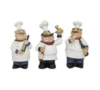 Deco 79 Polystone Lot de 3 Sculptures de Chef 12,7 cm, 10,2 cm, 15,2 cm de Haut, Blanc