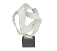 Deco 79 Polystone Sculpture décorative Abstraite Ligne de Ruban Statue de décoration d'intérieur avec Base Noire, Figurine d'accentuation 27,9 x 22,9 x 43,2 cm, Blanc
