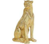 Deco 79 Sculpture léopard Assis en résine avec Texture Facette Diamant, 22,9 x 33 x 53,3 cm, doré