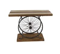 Deco 79 Table Console à Lattes Larges en Bois avec Cadre à Deux Roues et Base à Plusieurs Niveaux, 39" x 12" x 25", Marron
