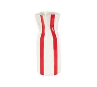 Deco 79 Vase décoratif Rond en céramique avec Rayures Verticales Rouges, Vase à Fleurs pour décoration de la Maison, 12,7 x 12,7 x 30,5 cm, Blanc