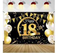 Deco Anniversaire 18 Ans Noir et Or - Banderole Joyeux Bannière pour Décoration Porte,Toile Murale Maison pour Garçon et Fillette