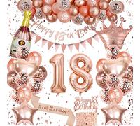 Deco Anniversaire 18 Ans, Or Rose Decoration Anniversaire 18 Ans Femme, 18 Ans Ballons Anniversaire Deco 18 Ans Bannière de Joyeux Anniversaire pour Décoration de Fête D'anniversaire