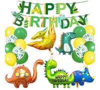 Déco Anniversaire Dinosaure XXL - Kit Complet 22 Pièces avec Ballon Géant Dinosaure, Guirlande "Joyeux Anniversaire", Ballons Vert & Jaune - Décoration Fête Jungle pour Enfants, Garçons 3-10 Ans
