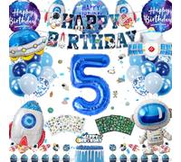 Déco Anniversaire Espace 5 Ans, Ballons Bannière Décoration Gâteau | Ballon chiffre 5 40 pouces, ballons espace, bannière Happy Birthday, latex, tatouages lumineux, décoration gâteau