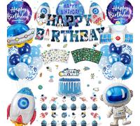Déco Anniversaire Espace, Ballons Bannière Décoration Gâteau | Ballons espace, bannière Happy Birthday, latex, tatouages lumineux, décoration gâteau, thème astronaute