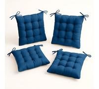Déco Arts Coussin de Chaise - Lot de 4 Coussins Carrés avec Attaches pour Chaises Intérieur ou Extérieur - Polyester 65% & Coton 35% - Galette Certifiée Oeko-TEX - 40 x 40 cm, 380 g, Bleu petrole