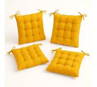 Déco Arts Coussin de Chaise - Lot de 4 Coussins Carrés avec Attaches pour Chaises Intérieur ou Extérieur - Polyester 65% & Coton 35% - Galette Certifiée Oeko-TEX - 40 x 40 cm, 380 g, Jaune Miel