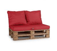 Déco Arts - Coussin Palette 120x80 cm Déhoussable - Matelas d'Assise Haute Densité + 2 Dossiers Moelleux - Imperméable Anti-UV Déperlant Lavable Machine - Jardin Salon Terrasse Balcon - Rouge Piment