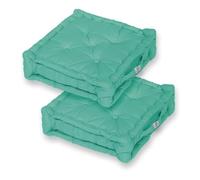 deco arts Coussins de Sol - Lot de 2 Coussins Carrés pour Salon ou Jardin - Coussin Capitonné avec Traitement Déperlant et Poignée de Transport - Certifié Oeko-TEX - 50x50 x 15 cm, Bleu caraibes
