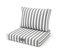 Déco Arts - Lot de 2 Coussins Déhoussables Chaise de Jardin - Assise 40x40 + Dossier 45x45 cm - Imperméable Anti-UV - Coussin Chaise & Banquette Extérieur - Rayure Gris Clair