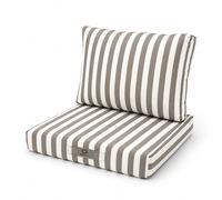 Déco Arts - Lot de 2 Coussins Déhoussables Salon Jardin 50x50 - Assise 50x50 + Dossier 50x35 cm - Imperméable Anti-UV - Remplacement Mobilier Jardin Terrasse Balcon Véranda - Rayures Beiges