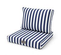Déco Arts - Lot de 2 Coussins Déhoussables Salon Jardin 50x50 - Assise 50x50 + Dossier 50x35 cm - Imperméable Anti-UV - Remplacement Mobilier Jardin Terrasse Balcon Véranda - Rayures Bleues