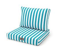 Déco Arts - Lot de 2 Coussins Déhoussables Salon Jardin 50x50 - Assise 50x50 + Dossier 50x35 cm - Imperméable Anti-UV - Remplacement Mobilier Jardin Terrasse Balcon Véranda - Rayures Turquoises