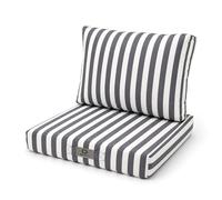 Déco Arts - Lot de 2 Coussins Déhoussables Salon Jardin 60x60 - Assise 60x60 + Dossier 60x35 cm - Imperméable Anti-UV - Remplacement Mobilier Jardin Terrasse Balcon Véranda - Rayures Gris Foncé