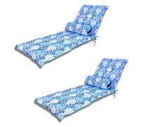 deco arts Lot de 2 Coussins pour Chaise Longue & Transat 195/60cm + 2 Traversin - AntiUV et Imperméable - Motif Feuillage Bleu