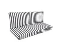 Déco Arts - Lot de 3 Coussins Déhoussables Salon Jardin 100x50 - Assise 100x50 + 2 Dossiers 50x35 cm - Imperméable Anti-UV - Remplacement Mobilier Jardin Terrasse Balcon Véranda - Rayures Gris Foncé