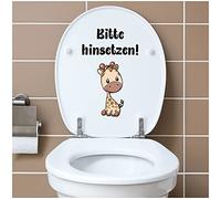 Déco autocollant couvercle WC salle de bain toilettes Funsticker siège de toilette couvercle de toilettes drôle slogan autocollant (R173-02 Veuillez vous asseoir - Girafe)