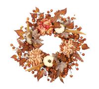 Deco Automne Maison Couronne d'hortensia en Feuille d'érable, Citrouille Blanche, tenture Murale, Simulation de Fleur, Couronne d'halloween en PVC, décoration de Porte d'entrée, Pendentif (A-A, 45cm)