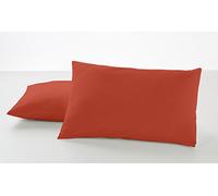 Deco_AX233506.Nest_Pack de deux taies d'oreiller couleur terre - 50 % coton / 50 % polyester - 144 fils - Fermeture sur rabat et rabat - 50 x 80 cm