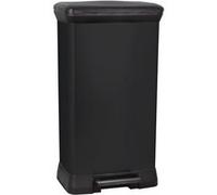 Curver Poubelle rectangulaire à pédale Decobin 50 L – Fermeture douce – Aspect métal – Noir