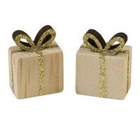 déco bois paquet cadeau noeud or 2x1.4x2.7cm - hobi dek0886 Gris G