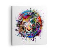 Deco Cadre Décoration Salon Abstraction Tiger croquis jungle Moderne Impression sur Toile 50x50cm Image Tableau Decoration Murale Chambre Carré Art Wall Tableaux Decoratifs Muraux AC50x50-2830