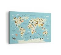 Deco Cadre Décoration Salon Animaux Le Monde Carte Moderne Impression sur Toile 120x80cm Image Tableau Decoration Murale Chambre Horizontal Art Wall Grand Tableaux Decoratifs Muraux AA120x80-4860