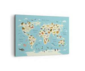 Deco Cadre Décoration Salon Animaux Le Monde Carte Moderne Impression sur Toile 120x80cm Image Tableau Decoration Murale Chambre Horizontal Art Wall Grand Tableaux Decoratifs Muraux AA120x80-4860