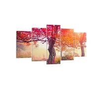 Deco Cadre Décoration Salon arbre nature prairie Moderne Impression sur Toile 160x85cm Image Tableau Decoration Murale Chambre Triptyque 5 parties Art Wall Tableaux Decoratifs Muraux EA160x85-3658