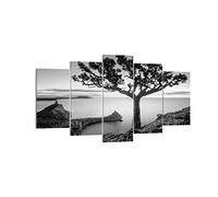 Deco Cadre Décoration Salon Arbre Noir Et Blanc Vue Moderne Impression sur Toile 160x85cm Image Tableau Decoration Murale Chambre Triptyque 5 parties Art Wall Tableaux Decoratifs Muraux EA160x85-4297