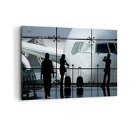 Deco Cadre Décoration Salon Avion Aéroport Passagers Moderne Impression sur Toile 120x80cm Image Tableau Decoration Murale Chambre Horizontal Art Wall Grand Tableaux Decoratifs Muraux AA120x80-0130