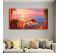 Deco Cadre Décoration Salon Balcon en bord de mer Impression sur Toile 100L x 75W cm Image Tableau Decoration Murale Chambre Cuisine Esthétique Moderne Horizontal Art Wall Tableaux Decoratifs Muraux