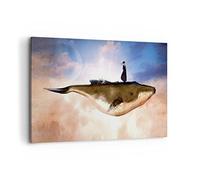 Deco Cadre Décoration Salon Baleine Femme Ciel Moderne Impression sur Toile 120x80cm Image Tableau Decoration Murale Chambre Cuisine Horizontal Art Wall Grand Tableaux Decoratifs Muraux AA120x80-5040