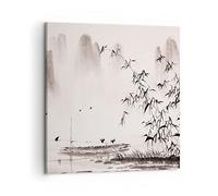 Deco Cadre Décoration Salon bambou noir porcelaine Moderne Impression sur Toile 50x50cm Image Tableau Decoration Murale Chambre Cuisine Carré Art Wall Decor Tableaux Decoratifs Muraux AC50x50-3116